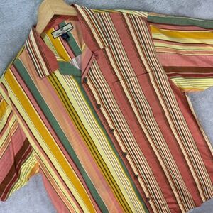 Vtg Tommy‎ Bahama Men's Silk Shirt Multicolor Vertical Stripe Camp Collar Sz M